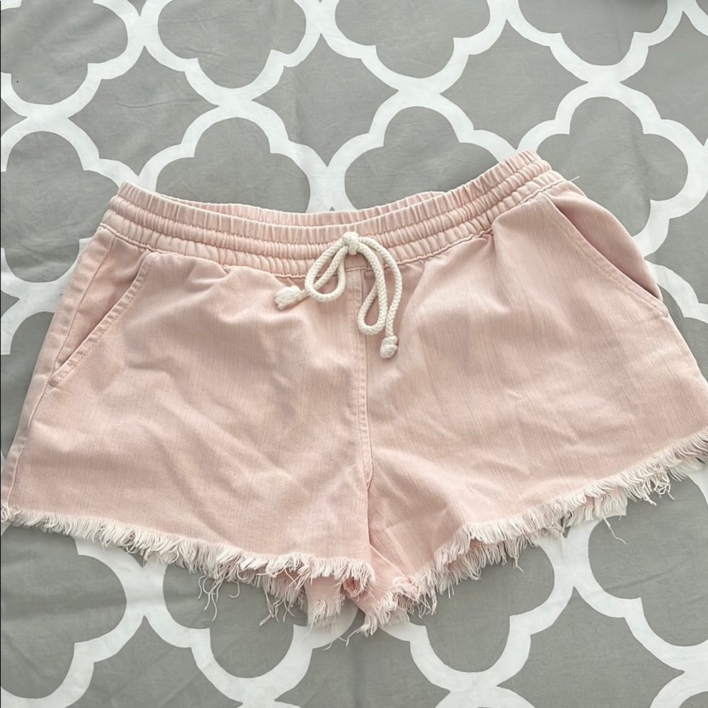 Aerie High Waist Pink Shorts with Frayed Hem
